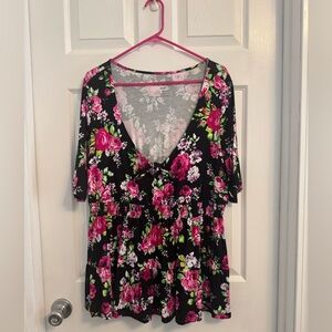 NWOT Torrid Super Soft Knit Elbow Sleeve Tie Front Smocked Waist Ruffle Top